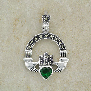 Marcasite Claddagh Silver Pendant