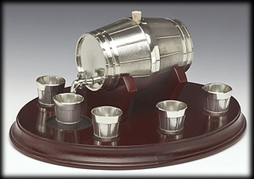 Pewter Liquor Barrel Set