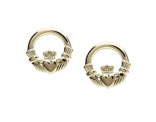 10K Gold Stud Claddagh Design Earrings