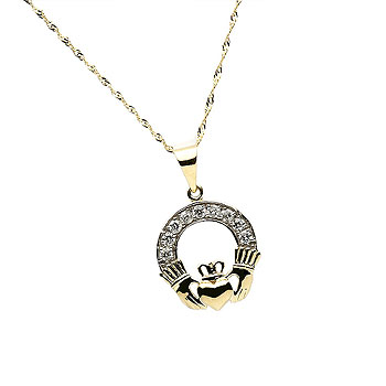 10K Y/ Gold CZ Claddagh Design Pendant