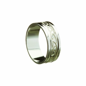 Mens 10kt white gold heavy rims Celtic Knot engraved Ring