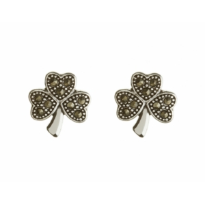 Silver Marcasite Set Shamrock Stud Earrings