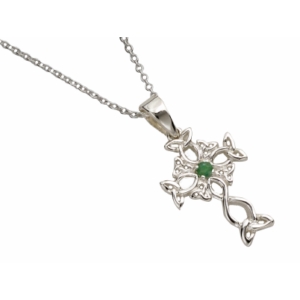Emerald Centre Celtic Cross Silver Pendant