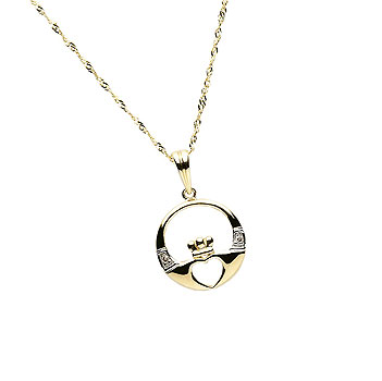 10K Gold Diamond Claddagh Design Pendant