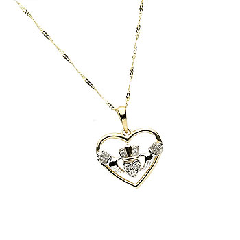10K Gold CZ Claddagh Design Pendant