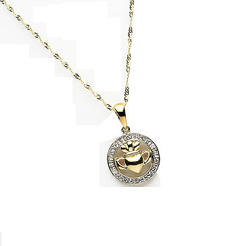 10K Gold CZ / Agate Claddagh Cross Pendant