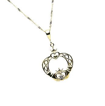 10K Y/Gold CZ Celtic Claddagh Design Pendant